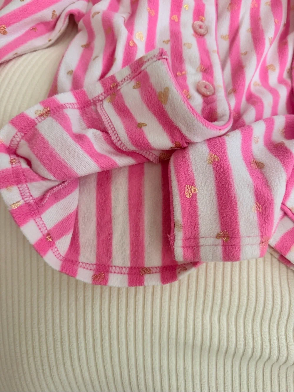 Max & Olivia Girls Pink Striped Fleece Pajama Set Size 7/8 Gold Hearts